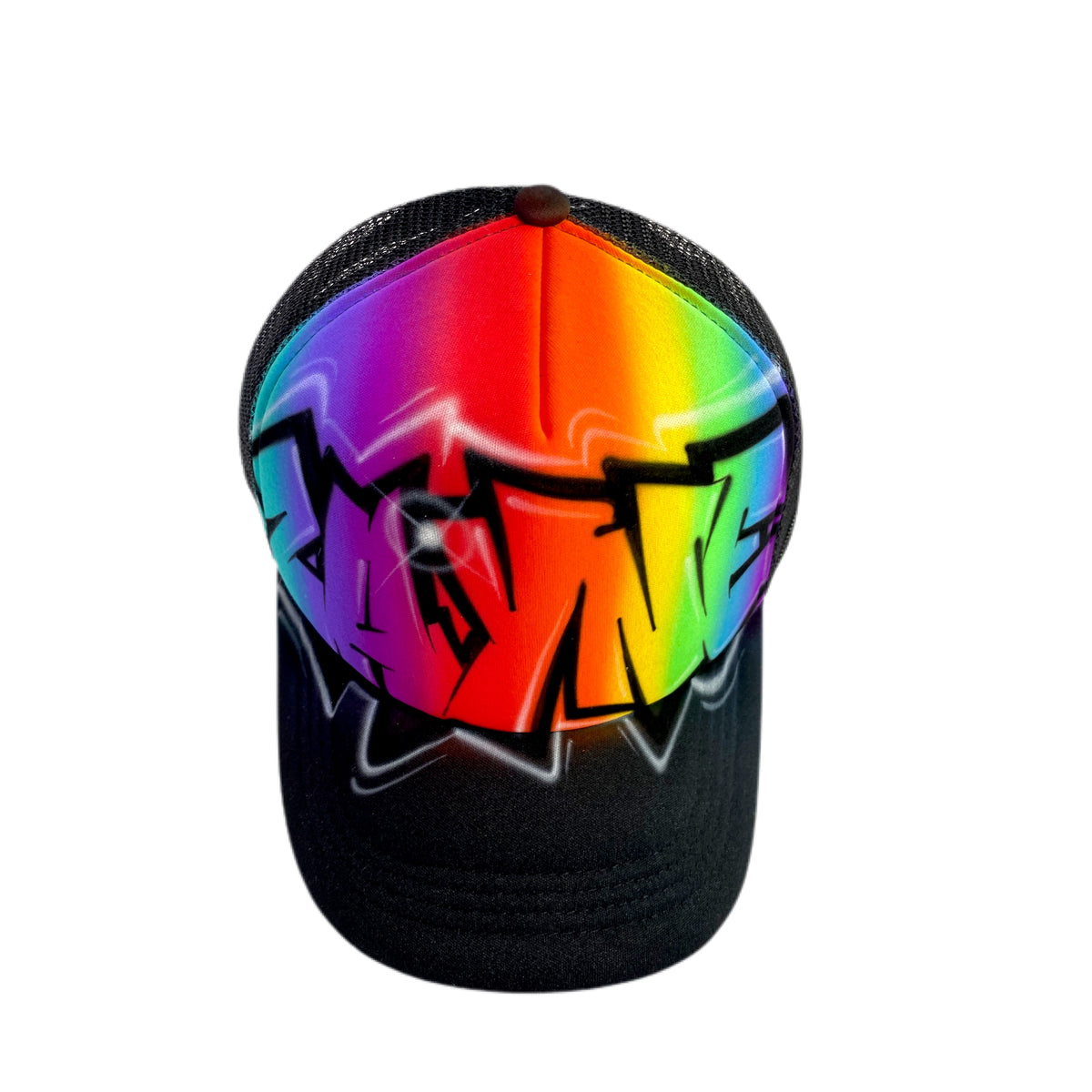 Vintage Rainbow and popular Stars Print Snap Back Trucker Hat with Comically Long Bill