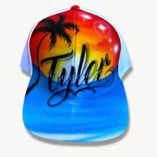 Load image into Gallery viewer, Paradise Sunset Script White Snapback Cap