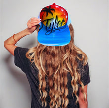 Load image into Gallery viewer, Paradise Sunset Script White Snapback Cap