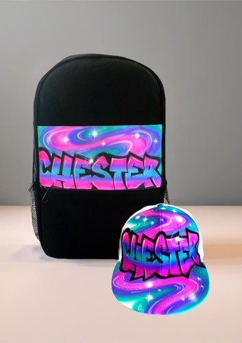 Swirl Graffiti Backpack and Cap Combo (1)