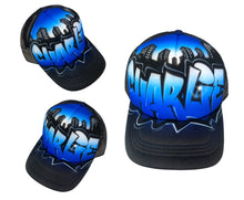 Load image into Gallery viewer, Double City Black Trucker Cap with Graffiti Name in Blue Blends