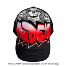 Load image into Gallery viewer, Red Skull Style Custom Combo (3) 1x TruckerCap, 1x Backpack, 1x Lunchbox