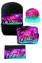 Load image into Gallery viewer, Paradise Script - Custom Combo (2) 1x TruckerCap, 1x Backpack, 1x Lunchbox, 1x Pencil Case