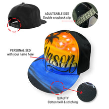Load image into Gallery viewer, Paradise Sunset Black Snapback Cap Calligraphy Name Hat