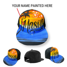 Load image into Gallery viewer, Paradise Sunset Black Snapback Cap Calligraphy Name Hat