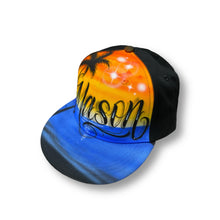 Load image into Gallery viewer, Paradise Sunset Black Snapback Cap Calligraphy Name Hat Yellow Blue