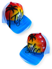 Load image into Gallery viewer, Custom paradise snapback white cap in black or white. Personalise with your name and choose your colours. Adult &amp; kid sizes available. Australian designed graffiti hats. Fast Shipping
