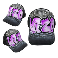 Load image into Gallery viewer, Personalised Black Trucker Cap with Graffiti Name