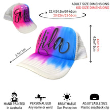 Load image into Gallery viewer, White 3 colour trucker cap I Custom Graffiti Name  Blue Purple Pink 