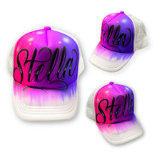 Load image into Gallery viewer, 3 colour white trucker cap I Custom Graffiti Name  Purple 