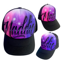 Load image into Gallery viewer, Black 3 colour trucker cap I Custom Graffiti Name 