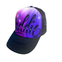 Load image into Gallery viewer, Black 3 colour trucker cap I Custom Graffiti Name 