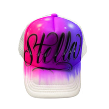 Load image into Gallery viewer, Black 3 colour white cap I Custom Graffiti Name  Purple 