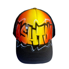 Load image into Gallery viewer, Flare black trucker cap with custom graffiti design