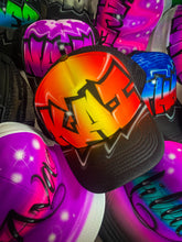 Load image into Gallery viewer, Graffiti Black Trucker Cap with Orange Flare Name