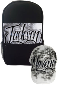Brickwall Script Style Backpack and Cap Combo (18)