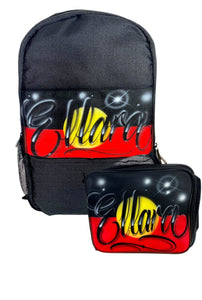Script Aboriginal Flag Style - Custom Combo (AB) 1x Backpack, 1x Lunchbox, 1x Trucker Cap